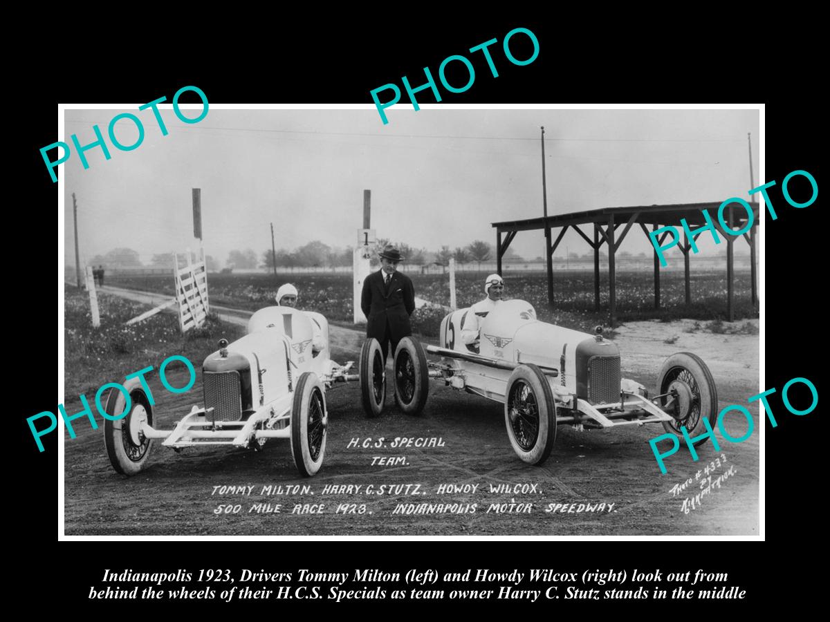 OLD LARGE HISTORIC PHOTO OF HARRY STUTZ WITH HCS RACING TEAM, INDIANAPOLIS 1923