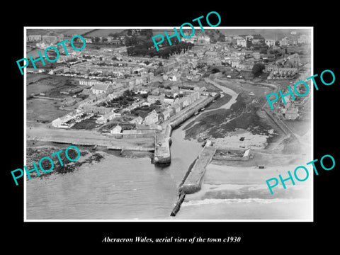 OLD LARGE HISTORIC PHOTO OF ABERAERON WALES, AERIAL VIEW OF THE TOWN c1930 1