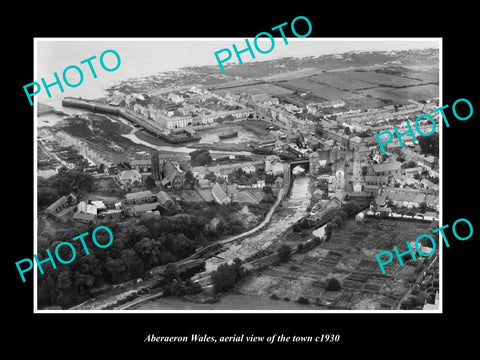 OLD LARGE HISTORIC PHOTO OF ABERAERON WALES, AERIAL VIEW OF THE TOWN c1930 2