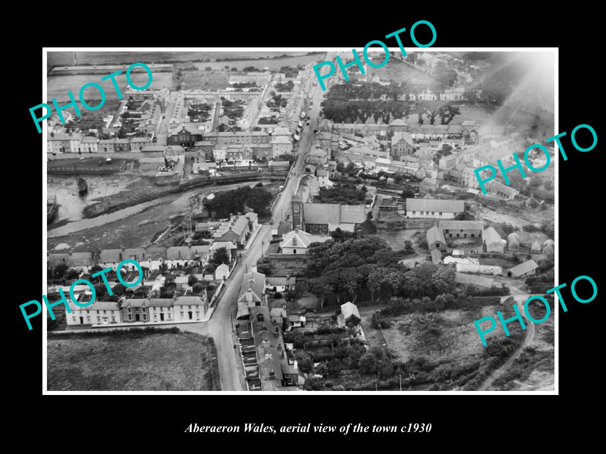 OLD LARGE HISTORIC PHOTO OF ABERAERON WALES, AERIAL VIEW OF THE TOWN c1930 3