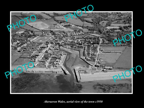 OLD LARGE HISTORIC PHOTO OF ABERAERON WALES, AERIAL VIEW OF THE TOWN c1950