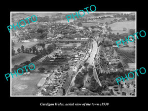 OLD LARGE HISTORIC PHOTO OF CARDIGAN WALES, AERIAL OF THE TOWN c1930 1