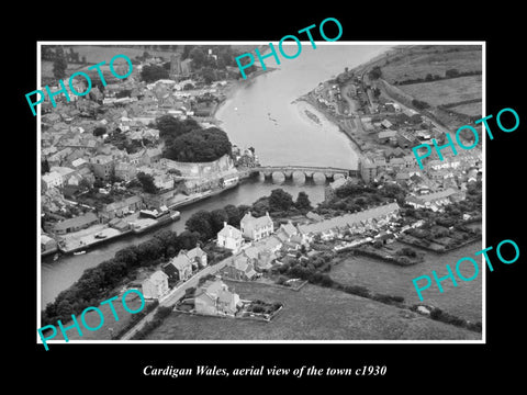 OLD LARGE HISTORIC PHOTO OF CARDIGAN WALES, AERIAL OF THE TOWN c1930 2