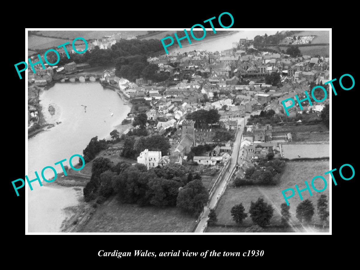 OLD LARGE HISTORIC PHOTO OF CARDIGAN WALES, AERIAL OF THE TOWN c1930 3