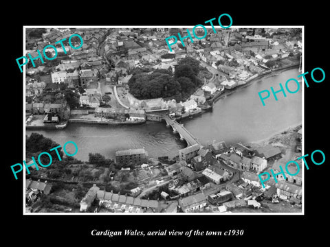 OLD LARGE HISTORIC PHOTO OF CARDIGAN WALES, AERIAL OF THE TOWN c1930 4