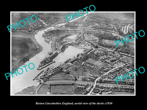 OLD HISTORIC PHOTO OF BOSTON LINCOLNSHIRE ENGLAND, AERIAL VIEW OF DOCKS c1930