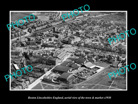 OLD HISTORIC PHOTO OF BOSTON LINCOLNSHIRE ENGLAND, AERIAL VIEW OF TOWN c1930 1