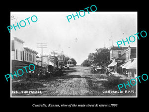 OLD LARGE HISTORIC PHOTO OF CENTRALIA KANSAS, VIEW OF THE MAIN STREET c1900