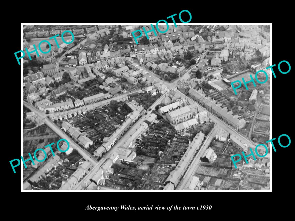 OLD LARGE HISTORIC PHOTO OF ABERGAVENNY WALES, AERIAL VIEW OF THE TOWN c1930 2