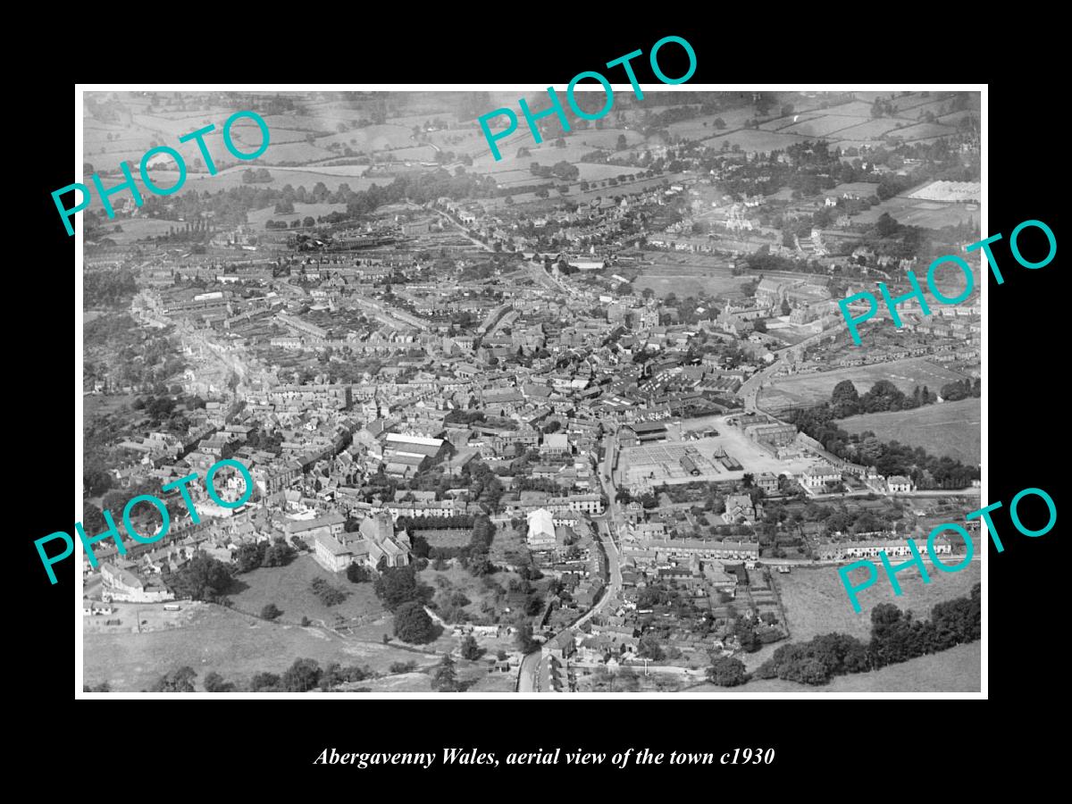 OLD LARGE HISTORIC PHOTO OF ABERGAVENNY WALES, AERIAL VIEW OF THE TOWN c1930 4