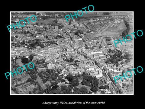 OLD LARGE HISTORIC PHOTO OF ABERGAVENNY WALES, AERIAL VIEW OF THE TOWN c1930 5