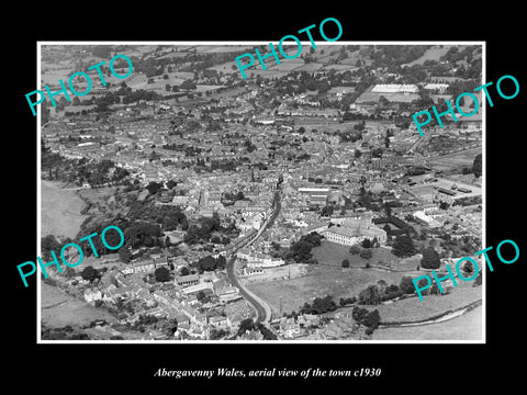 OLD LARGE HISTORIC PHOTO OF ABERGAVENNY WALES, AERIAL VIEW OF THE TOWN c1930 6