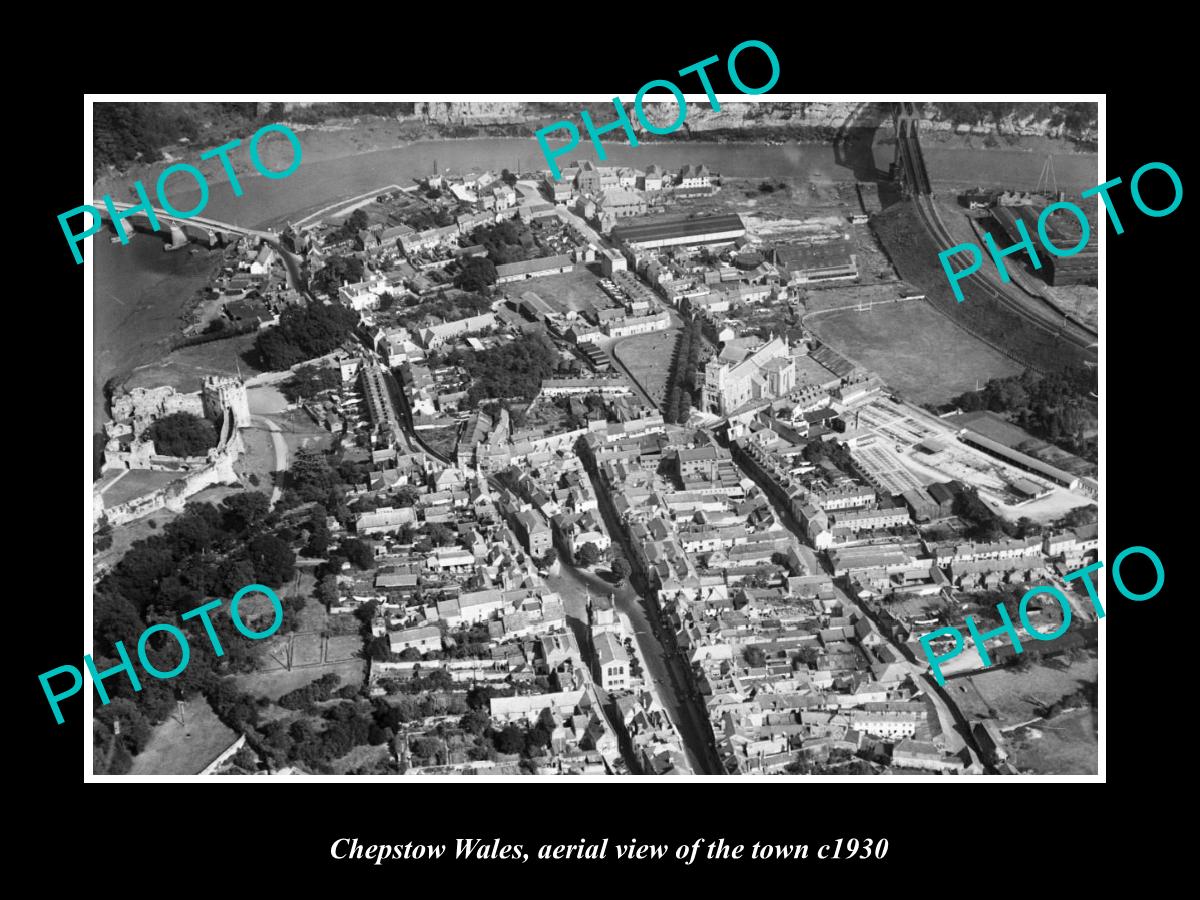 OLD LARGE HISTORIC PHOTO OF CHEPSTOW WALES, AERIAL VIEW OF THE TOWN c1930 1