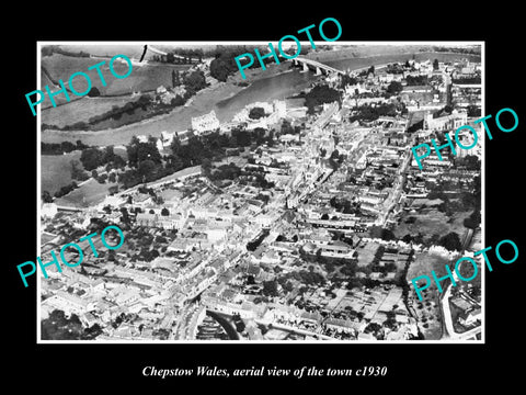 OLD LARGE HISTORIC PHOTO OF CHEPSTOW WALES, AERIAL VIEW OF THE TOWN c1930 3