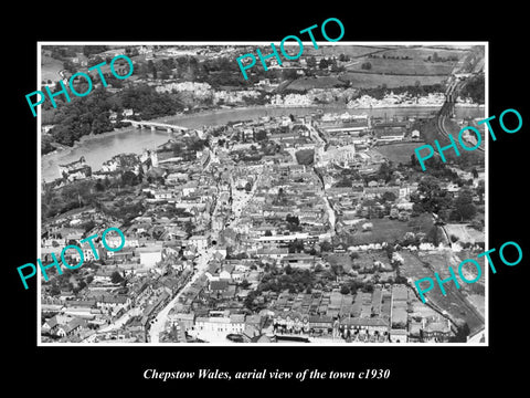 OLD LARGE HISTORIC PHOTO OF CHEPSTOW WALES, AERIAL VIEW OF THE TOWN c1930 4