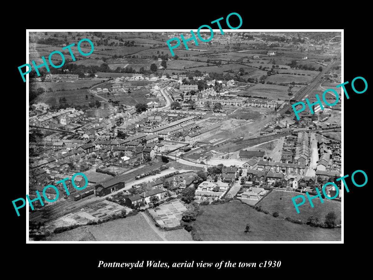 OLD LARGE HISTORIC PHOTO OF PONTNEWYDD WALES, AERIEL VIEW OF THE TOWN c1930 1