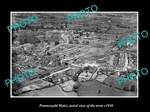 OLD LARGE HISTORIC PHOTO OF PONTNEWYDD WALES, AERIEL VIEW OF THE TOWN c1930 1