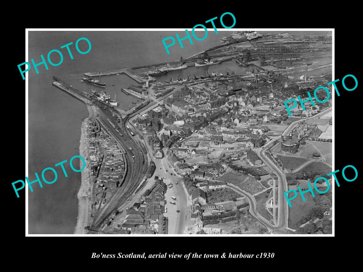 OLD LARGE HISTORIC PHOTO OF BO'NESS SCOTLAND, VIEW OF THE TOWN & HARBOUR c1930 1