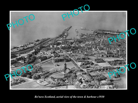 OLD LARGE HISTORIC PHOTO OF BO'NESS SCOTLAND, VIEW OF THE TOWN & HARBOUR c1930 2