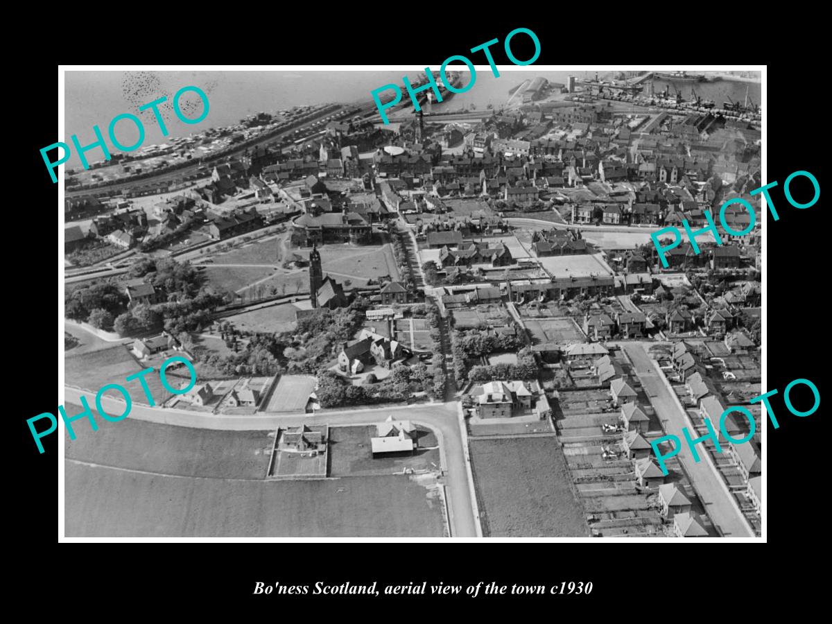 OLD LARGE HISTORIC PHOTO OF BO'NESS SCOTLAND, AERIAL VIEW OF THE TOWN c1930 1