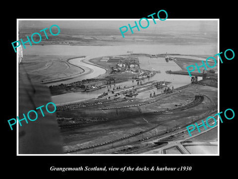 OLD LARGE HISTORIC PHOTO OF GRANGEMOUTH SCOTLAND, VIEW OF DOCKS & HARBOUR c1930