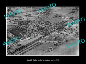 OLD LARGE HISTORIC PHOTO OF BAGILLT WALES, AERIAL VIEW OF THE TOWN c1930