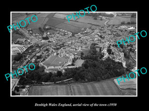 OLD LARGE HISTORIC PHOTO OF DENBIGH WALES, AERIAL VIEW OF THE TOWN c1950 1