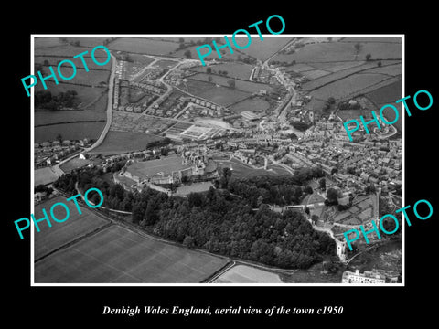 OLD LARGE HISTORIC PHOTO OF DENBIGH WALES, AERIAL VIEW OF THE TOWN c1950 2