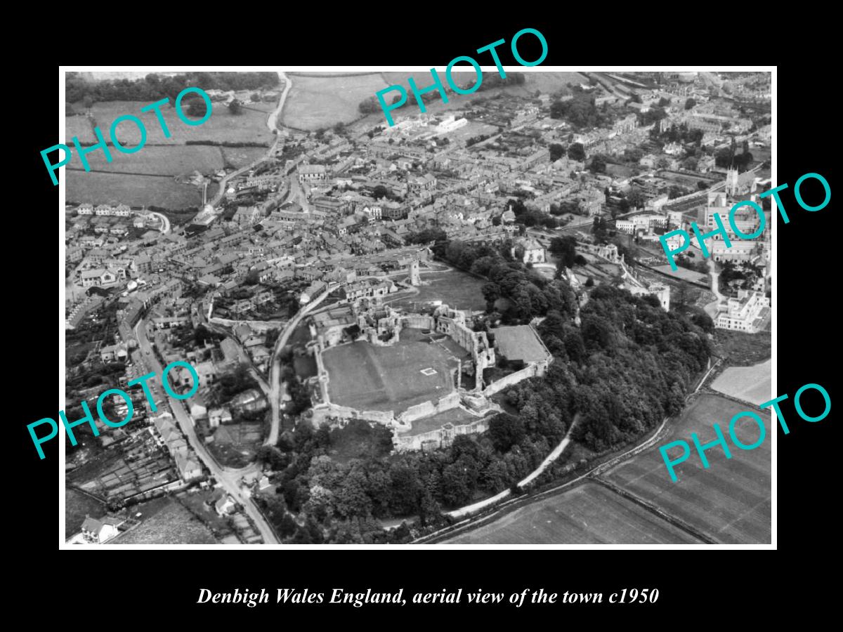 OLD LARGE HISTORIC PHOTO OF DENBIGH WALES, AERIAL VIEW OF THE TOWN c1950 3