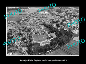 OLD LARGE HISTORIC PHOTO OF DENBIGH WALES, AERIAL VIEW OF THE TOWN c1950 3