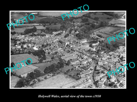 OLD LARGE HISTORIC PHOTO OF HOLLYWELL WALES, AERIAL VIEW OF THE TOWN c1930 1