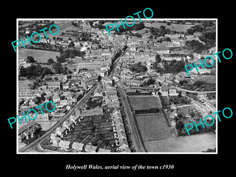 OLD LARGE HISTORIC PHOTO OF HOLLYWELL WALES, AERIAL VIEW OF THE TOWN c1930 2