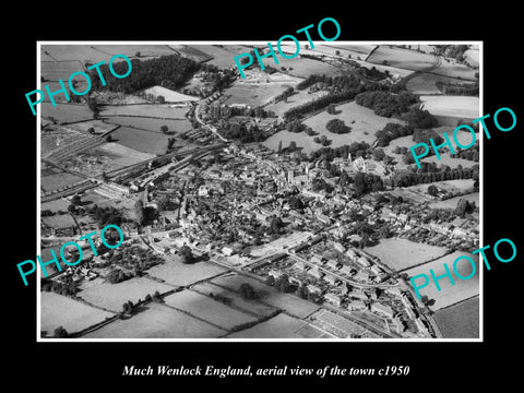 OLD LARGE HISTORIC PHOTO OF MUCH WENLOCK ENGLAND, AERIAL VIEW OF THE TOWN 1950 3