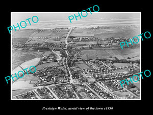 OLD LARGE HISTORIC PHOTO OF PRESTATYN WALES, AERIAL VIEW OF THE TOWN c1930 1