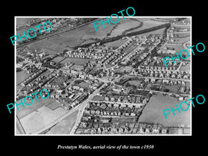 OLD LARGE HISTORIC PHOTO OF PRESTATYN WALES, AERIAL VIEW OF THE TOWN c1930 2