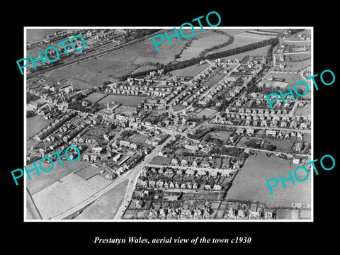 OLD LARGE HISTORIC PHOTO OF PRESTATYN WALES, AERIAL VIEW OF THE TOWN c1930 2