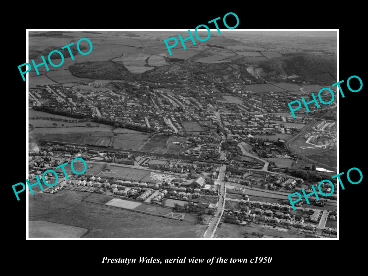 OLD LARGE HISTORIC PHOTO OF PRESTATYN WALES, AERIAL VIEW OF THE TOWN c1950