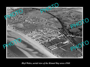 OLD LARGE HISTORIC PHOTO OF RHYL WALES, AERIAL VIEW OF KINMEL BAY c1940