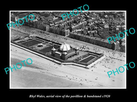 OLD LARGE HISTORIC PHOTO OF RHYL WALES, THE PAVILLION & BANDSTAND c1920