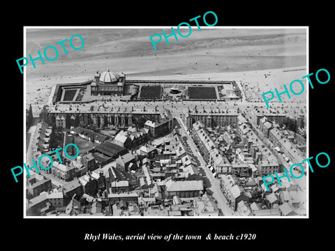 OLD LARGE HISTORIC PHOTO OF RHYL WALES, VIEW OF THE TOWN & BEACH c1920