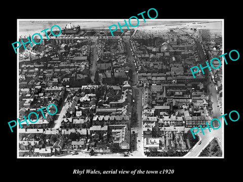 OLD LARGE HISTORIC PHOTO OF RHYL WALES, AERIAL VIEW OF THE TOWN c1920 1