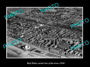 OLD LARGE HISTORIC PHOTO OF RHYL WALES, AERIAL VIEW OF THE TOWN c1940