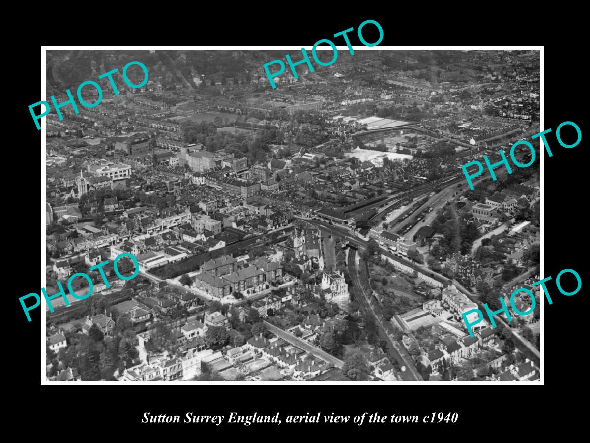 OLD LARGE HISTORIC PHOTO OF SUTTON SURREY ENGLAND, AERIAL VIEW OF TOWN ...