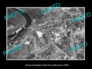 OLD LARGE HISTORIC PHOTO OF ANNAN SCOTLAND, AERIAL VIEW OF THE TOWN c1950 1