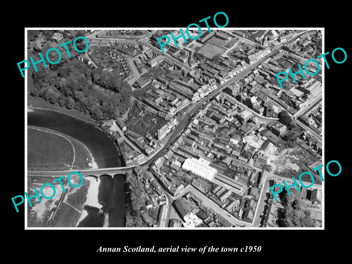 OLD LARGE HISTORIC PHOTO OF ANNAN SCOTLAND, AERIAL VIEW OF THE TOWN c1950 2