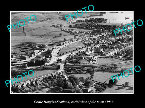 OLD LARGE HISTORIC PHOTO OF CASTLE DOUGLAS SCOTLAND, AERIAL VIEW OF TOWN c1930 1