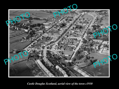 OLD LARGE HISTORIC PHOTO OF CASTLE DOUGLAS SCOTLAND, AERIAL VIEW OF TOWN c1930 4