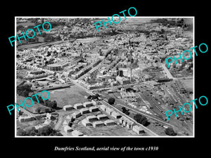 OLD LARGE HISTORIC PHOTO OF DUMFRIES SCOTLAND, AERIAL VIEW OF THE TOWN c1930 1