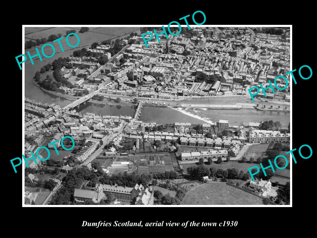 OLD LARGE HISTORIC PHOTO OF DUMFRIES SCOTLAND, AERIAL VIEW OF THE TOWN c1930 3