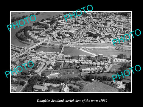 OLD LARGE HISTORIC PHOTO OF DUMFRIES SCOTLAND, AERIAL VIEW OF THE TOWN c1930 3